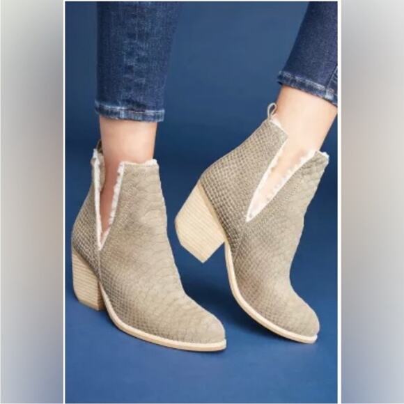 Jeffrey Campbell Orwell taupe textured Sherpa lined heeled booties boots 7 - Picture 2 of 10